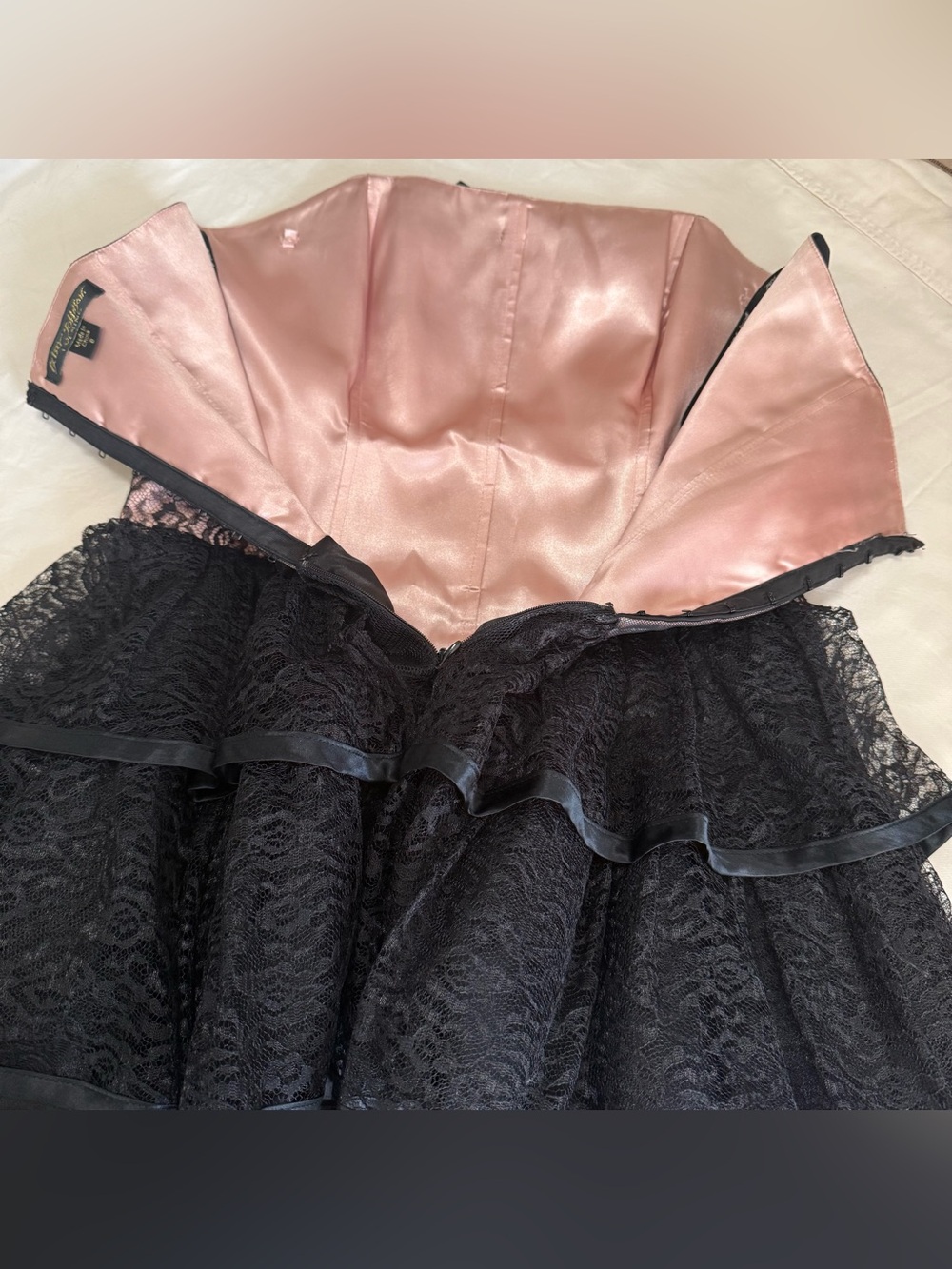 Betsey Johnson Vintage Lace Strapless Peplum Bow Mini Dress Corset Bustier Sz8 - Picture 9 of 10